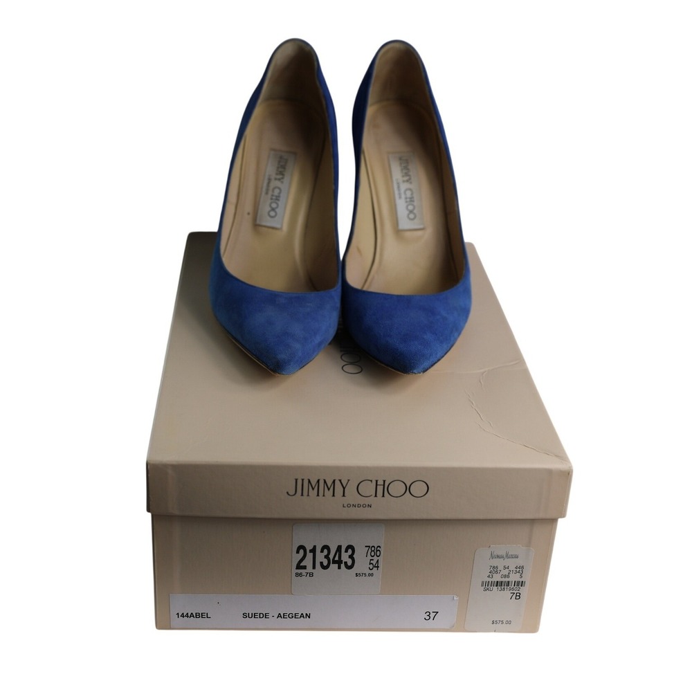 Jimmy Choo Abel Aegean Blue Suede Pointed Toe Stiletto Pumps Size 37 EU 7 US